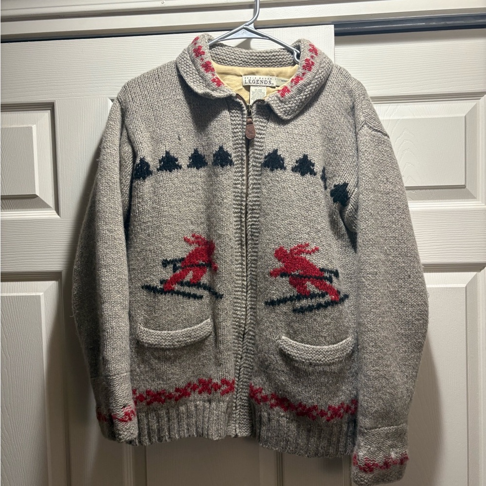 Vintage Eddie Bauer Legends Wool Ski Cardigan S Lined Alpine Skier Sweater